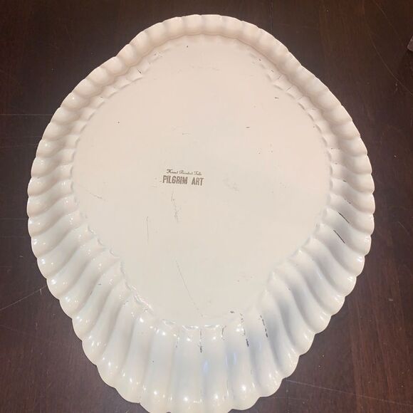 Vintage handpainted tile pilgrim art metal tray - Picture 4 of 5